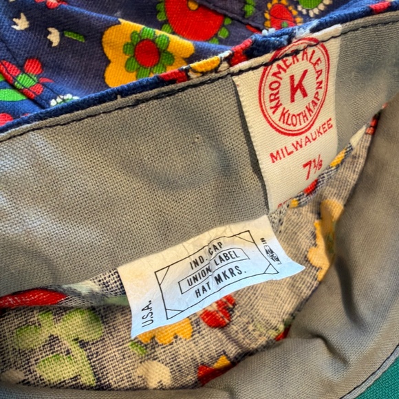 Vintage 70s Kromer Klean Kloth Kap Union Made Floral Cap 7 1/8